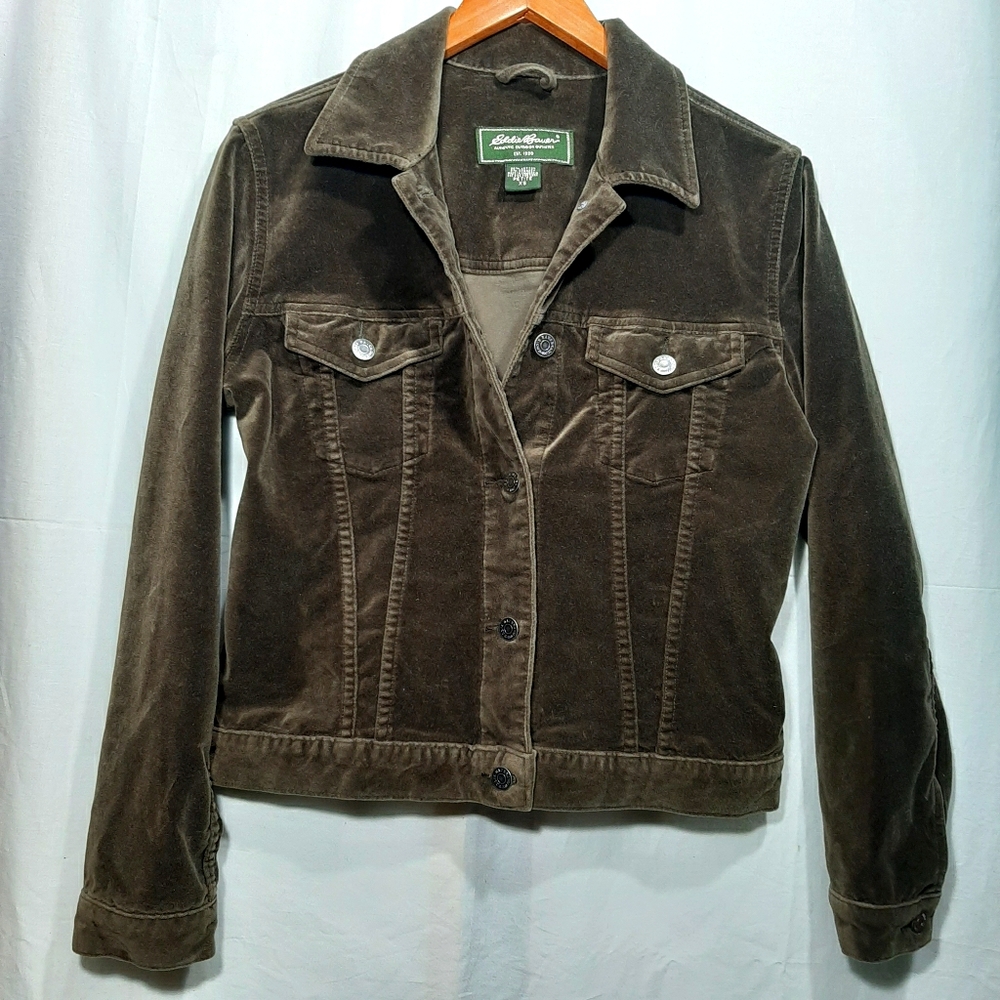 Eddie Bauer Denim style Brown Velvet button Jacket